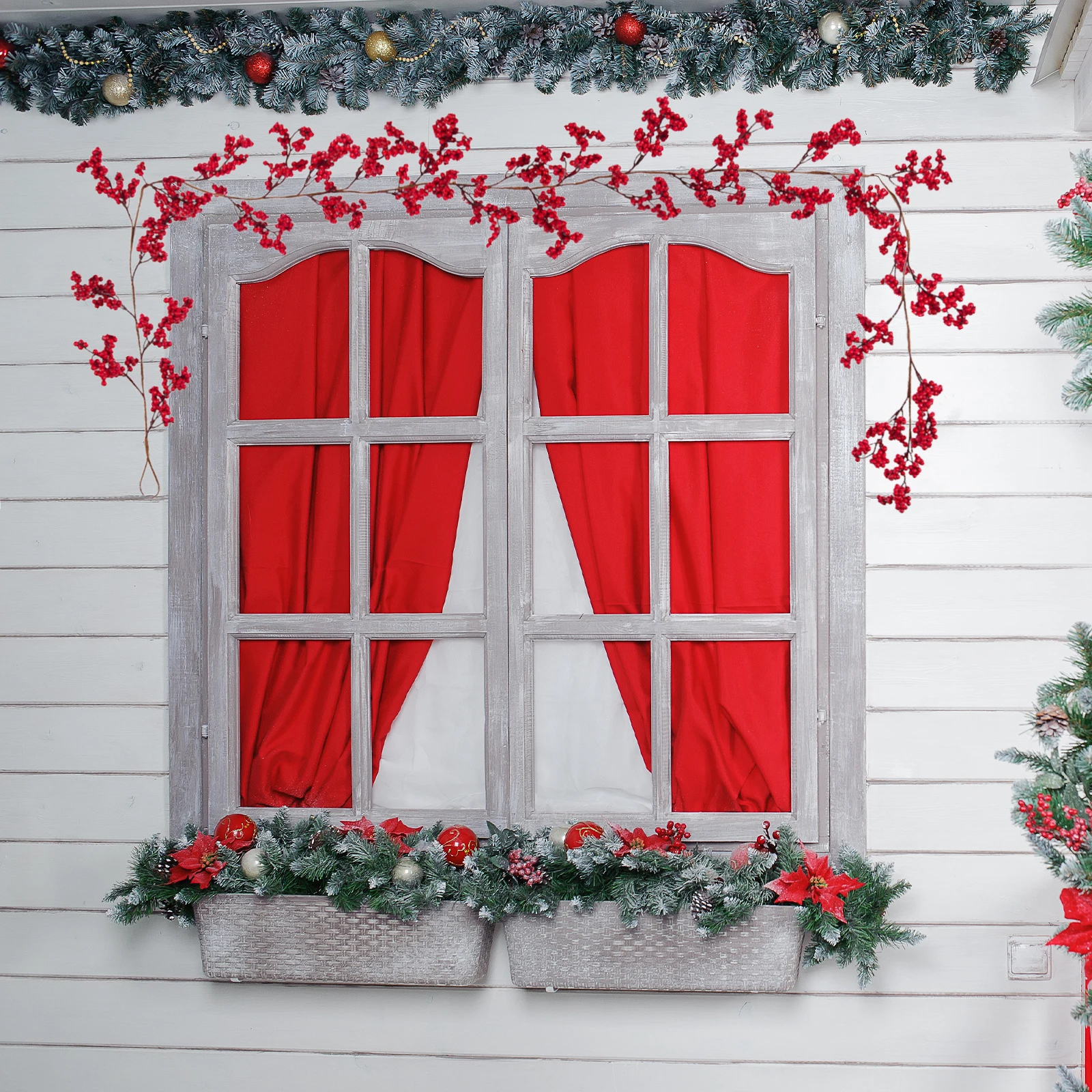1,95 m/72 Köpfe Rote Frucht Rattan Künstliche Rebe Für Zuhause Weihnachten Dekoration Party Liefert Hintergrund Wand Weihnachten girlande – Detail 3