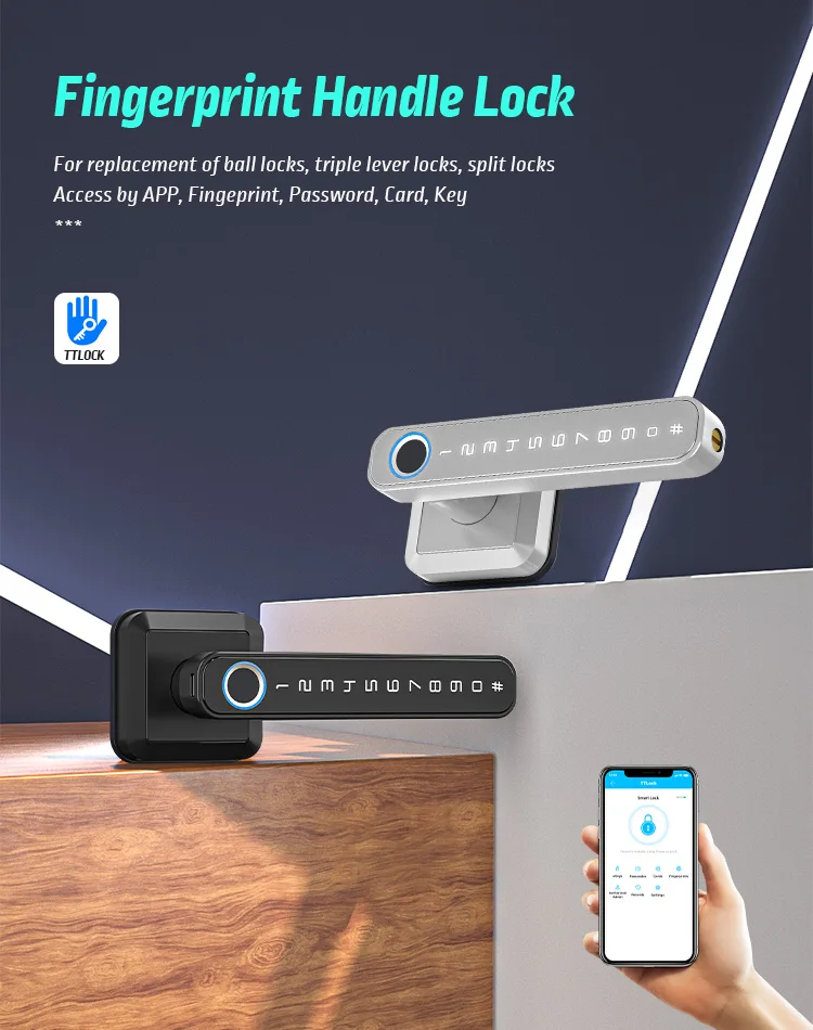 T3 Europe Fingerprint Smart Lock TT Lock App Control Biometric Password Lever H