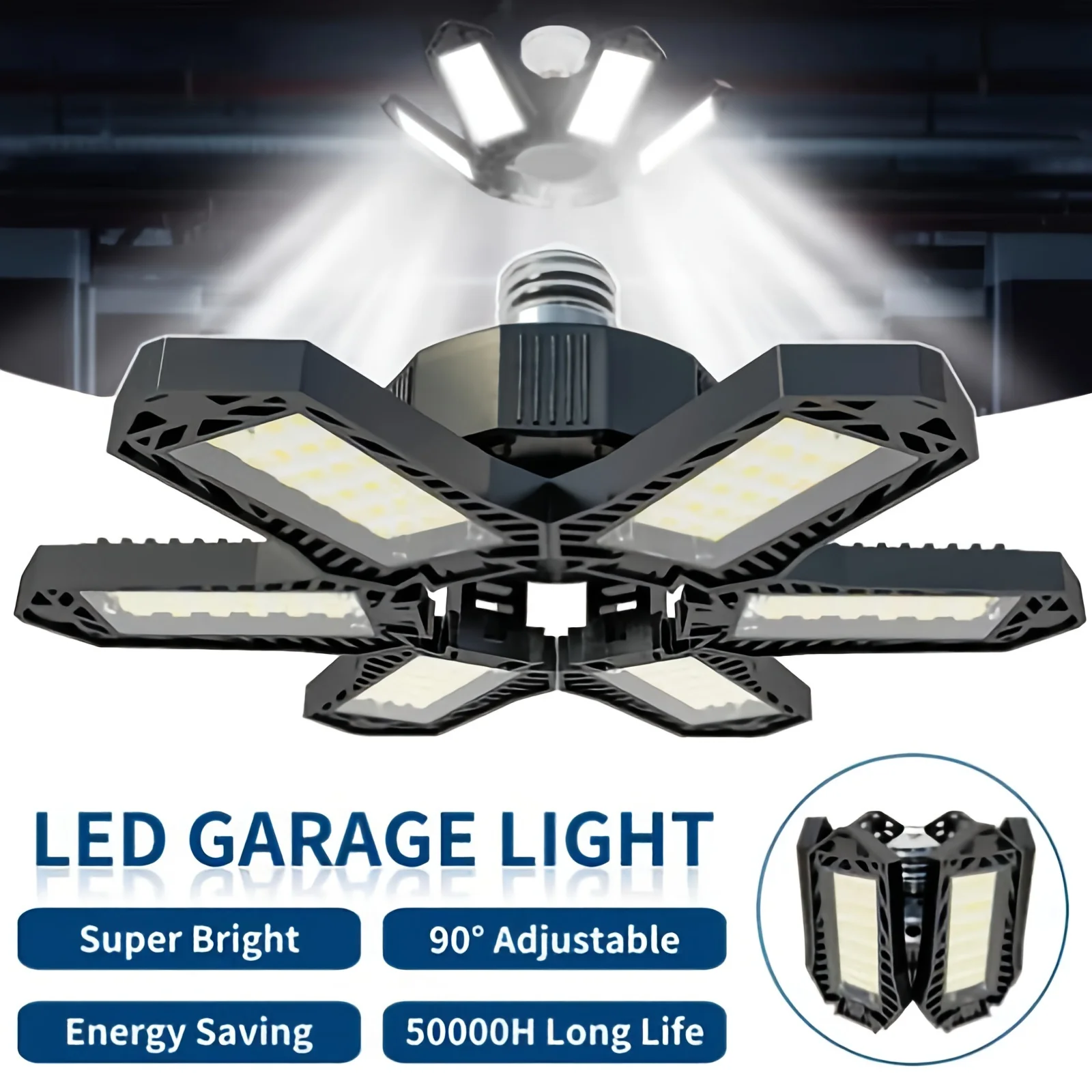 1/2/4pcs Deformable LED Garage Lights 6 Adjustable Panels Glow Light E26 E27 Ceiling Light For Workshop Storage Garage Lamp