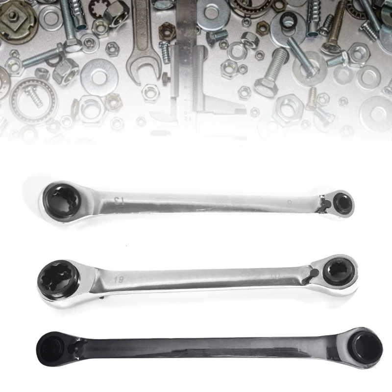 

4 in 1 Ratchet Wrench for 8-13mm/10-19mm/16-19mm Double Ratchet Rings Wrench Spanner for Household Garage Workshop Tools
