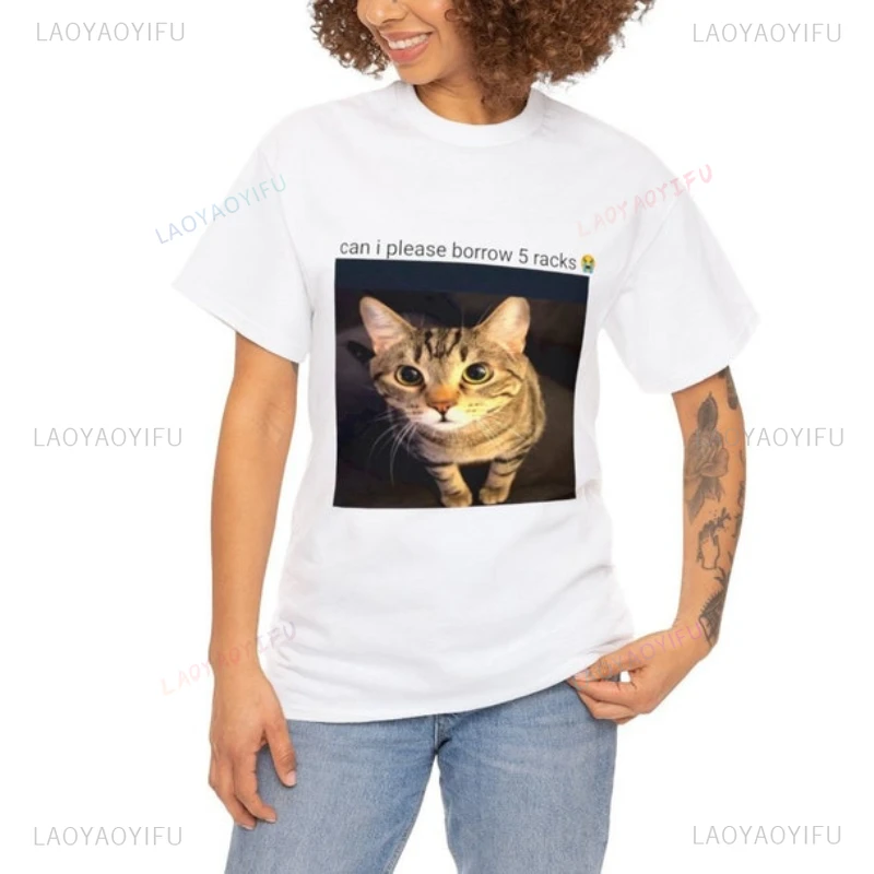 Женская хлопковая Футболка с принтом в виде кошки, с круглым вырезом