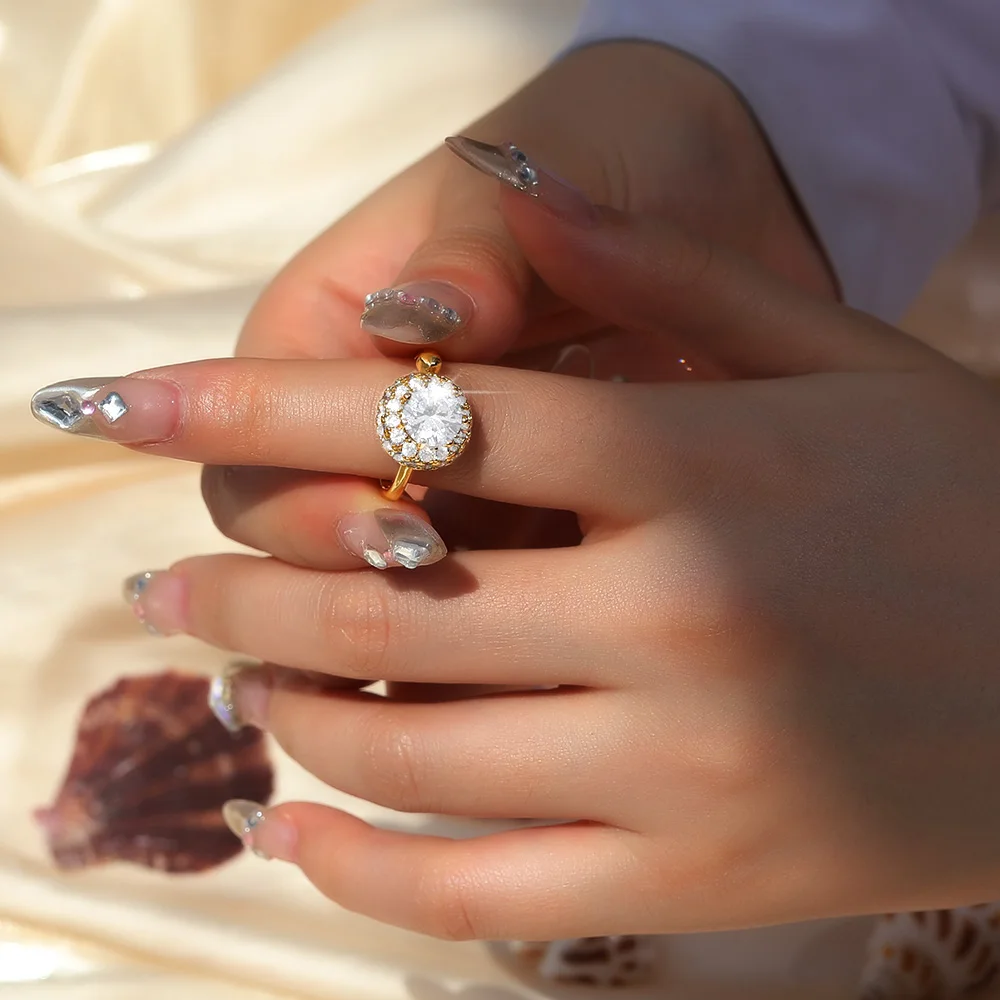 Zircon Wedding Rings For Women Gold Color Square Heart Adjustable Stainless Steel Ring Fashion Party Jewelry Gift