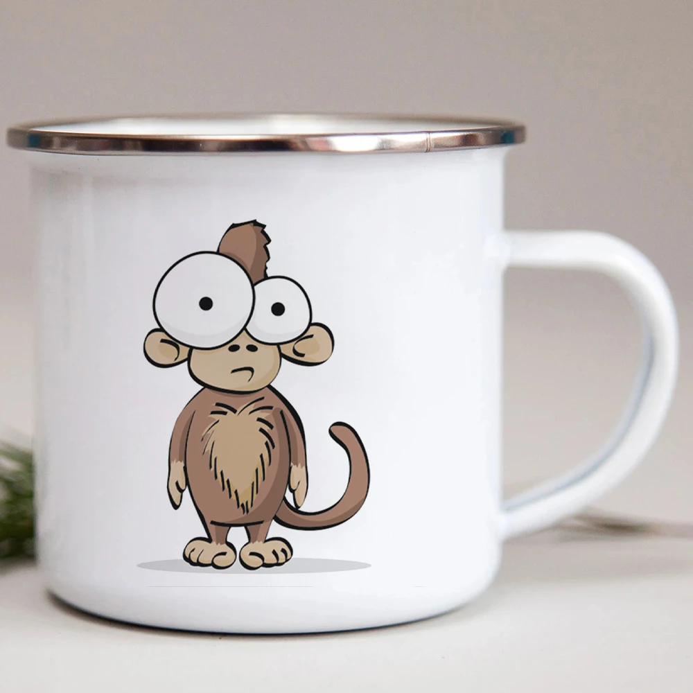 Adorable Cartoon Monkey Enamel Travel Mug for Kids – Cute Coffee & Beverage Cup