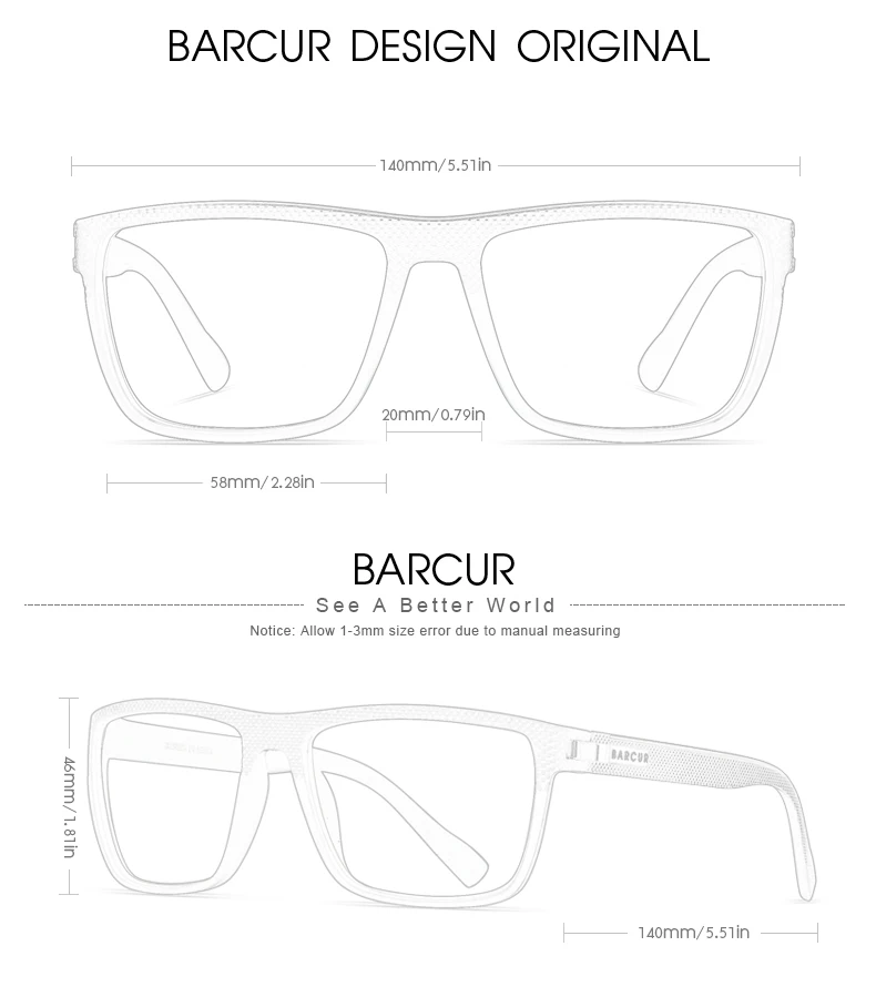 Barcur design tr90 sonnenbrille männer polarisiert leicht gewicht sport sonnen brille frauen brillen zubehör oculos uvab schutz – Detail 8