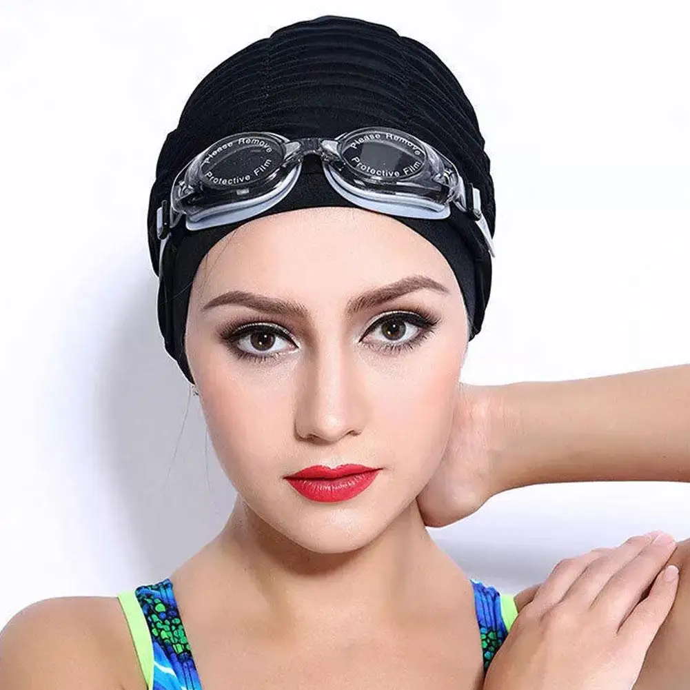 Swimming Hat Women Unisex Girls Long Hair Bathing Cap Swimming Cap Stretch Drape Free Size Swim Pool Sport Elastic Nylon Turban 2