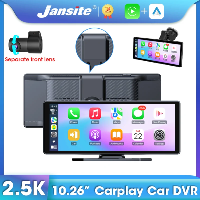 Écran Sans Fil CarPlay Android Auto 10.26" + Dashcam 2.5K Avant/Arrière - Connexion Bluetooth 5.0 - Pour Voiture & SUV