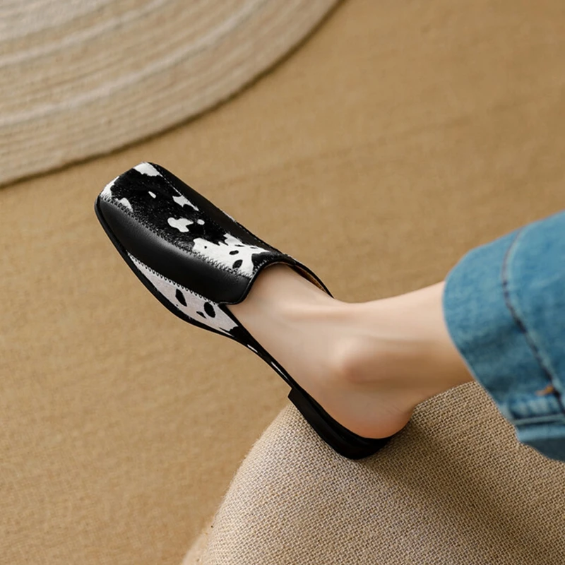 

Summer Women Slippers Square Toe Women Sandals Chunky Heel Mules Genuine Leather Shoes for Women Slingback Sandals Elegant Shoes