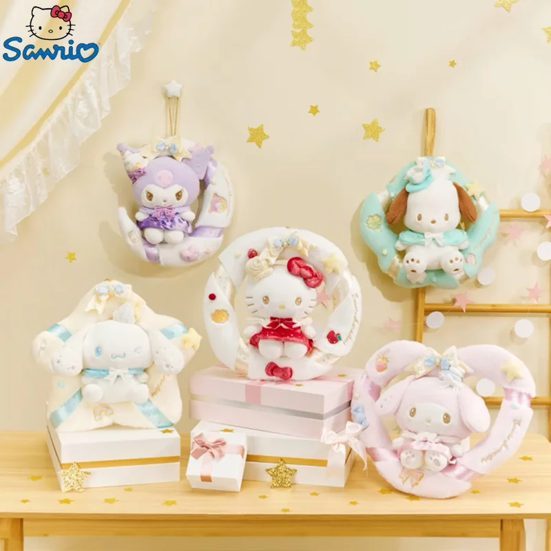 

Новинка 2024 г., Sanrio, плюшевый венок, кукла, мультяшный милый Hello Kitty Kuromi, плюшевая кукла, венок для желаний, семейный подарок