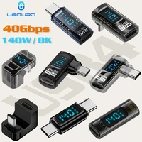 USB 4 Type C Adapter 40Gbps 140W 90 Degree USB C Adapter for Thunderbolt 4 3 Cable Connector Right Angle U Shape Digital Display