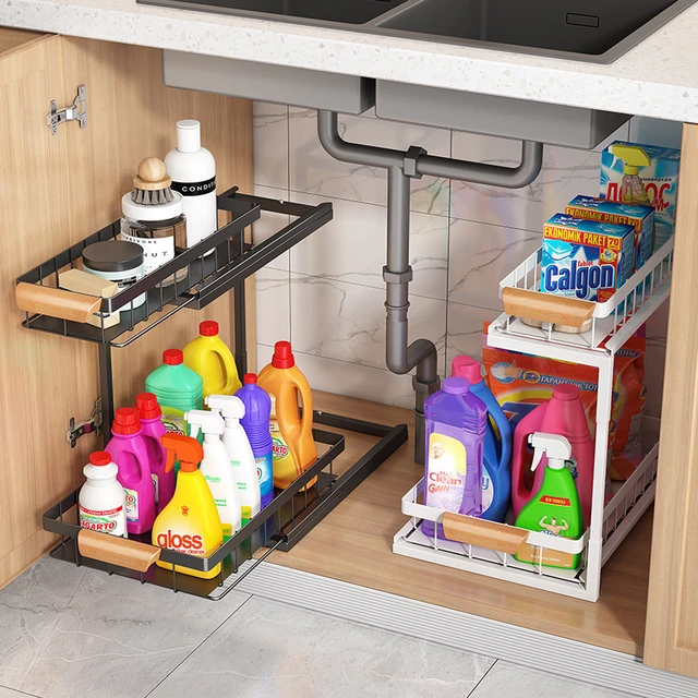 2Tier Under Sink Organizer Pull Out Kitchen Drawer Organizer Multi-Use  Sliding Cabinet Organizer Storage Rack Kitchen Organizer