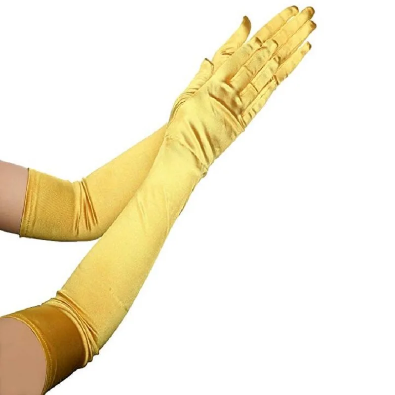 Long Green Opera Satin Evening Gloves Gold Stretchy 1920s Cosplay Rosy Gloves Prom Party Dance for Lady guates novia satin finger gloves