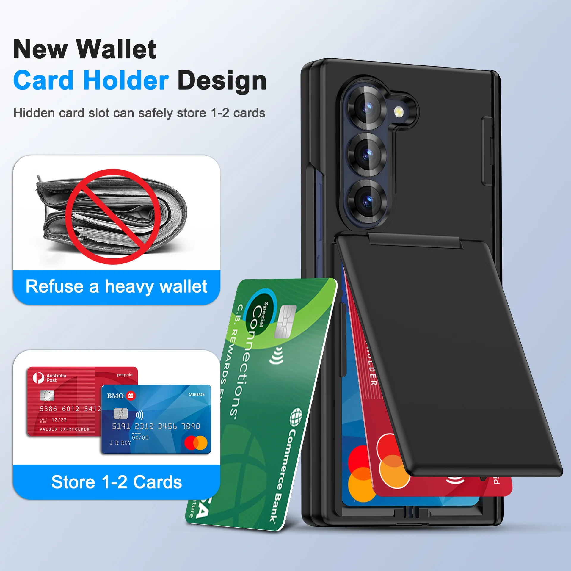 Protective Wallet Case with Hinge Protection and Card Holder - Solid Color Matte Finish