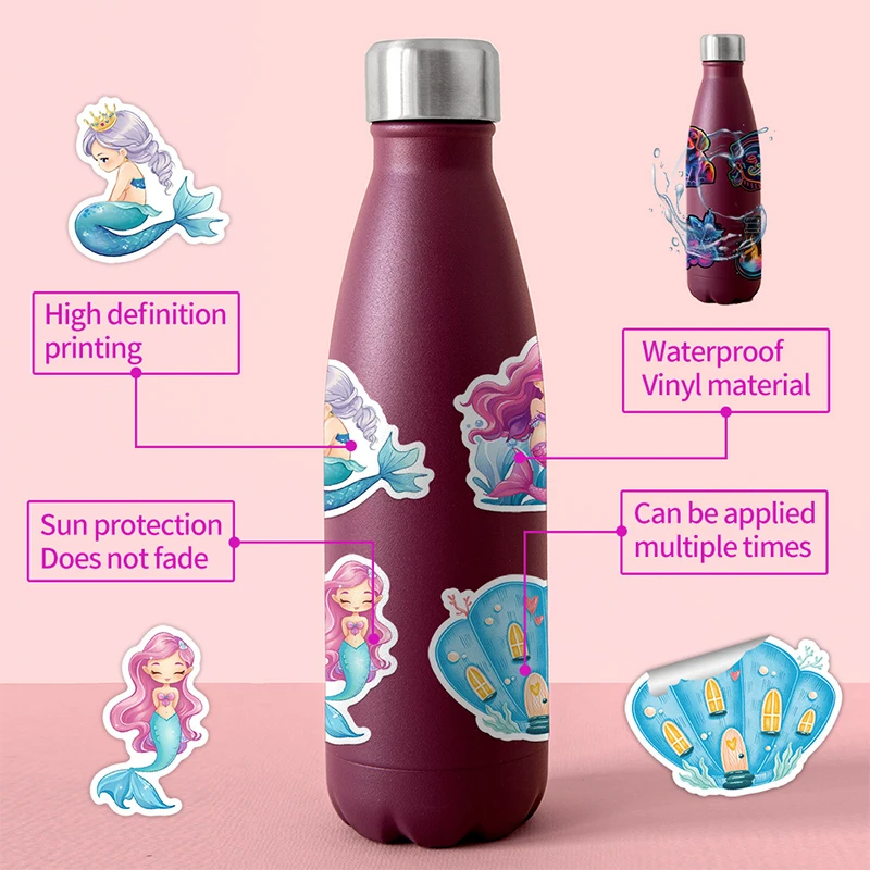 100PCS 사랑스러운 인어 공주 스티커 어린이 DIY 장식 헬멧 편지지 물병 자전거 기타 미적 데칼 장난감 선물