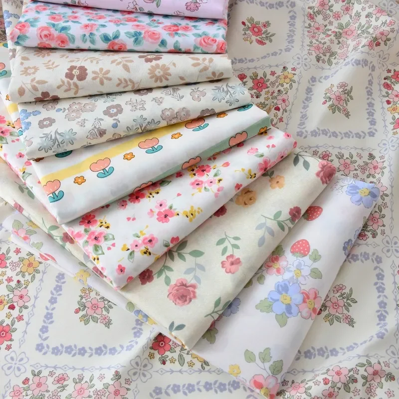 50X160cm Pure Cotton Twill Fabric Pastoral Floral DIY Clothing Bed Sheet Patchwork Flowers