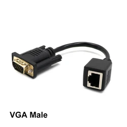 Universal VGA to Ethernet Network Cable Adapter, Plug and Play LAN Extender (VGA Male)