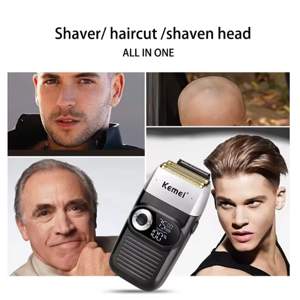 Original Kemei KM-2026 KM-2027 2 In 1 Rechargeable Electric Shaver LCD Reciprocating Razor For Men USB Charging Beard Trimmer 6