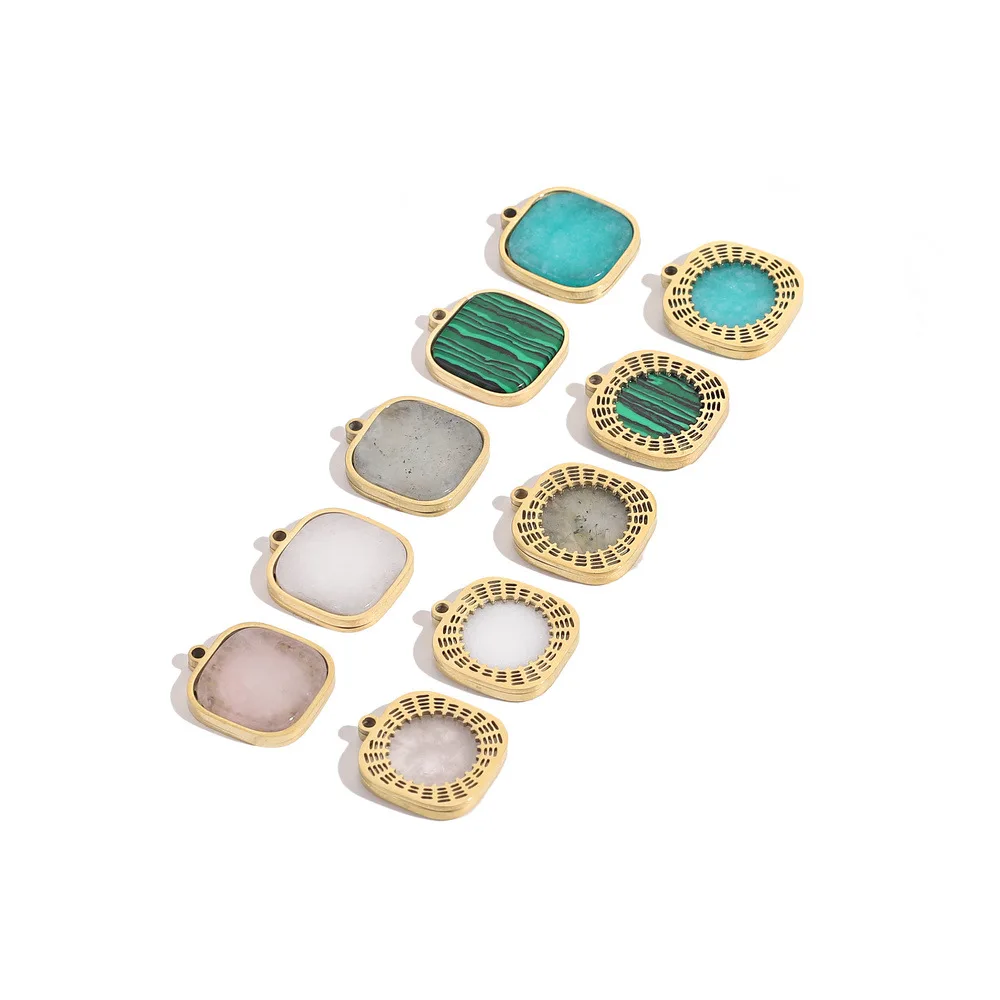 Natural Stone Stainless Steel Pendant Gold Plated Square Pendant DIY Handmade Earring Necklace Accessory 1