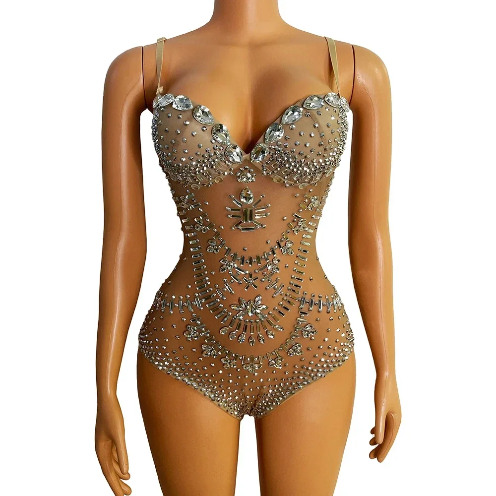Sequin Bodysuit Jumpsuit Halter Colorful Diamonds NightClub Singer Dance Stage Costume