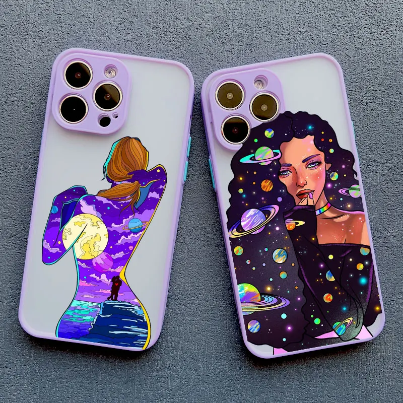Moderne Art Flut Mädchen Muster lila Handy hülle für iPhone 11 12 13 14 Pro Max Mini 15 plus Pro Max XS XR X Rückseite – Detail 11