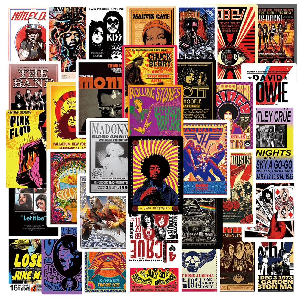 

50pcs Rock Music Graffiti Stickers For Guitar Computer Scrapbook Suitcase Phone Retro Sticker Vintage Scrapbooking Materiales