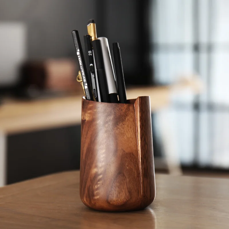 

Misplaced pen holder black walnut solid wood wooden round pen jar pen storage