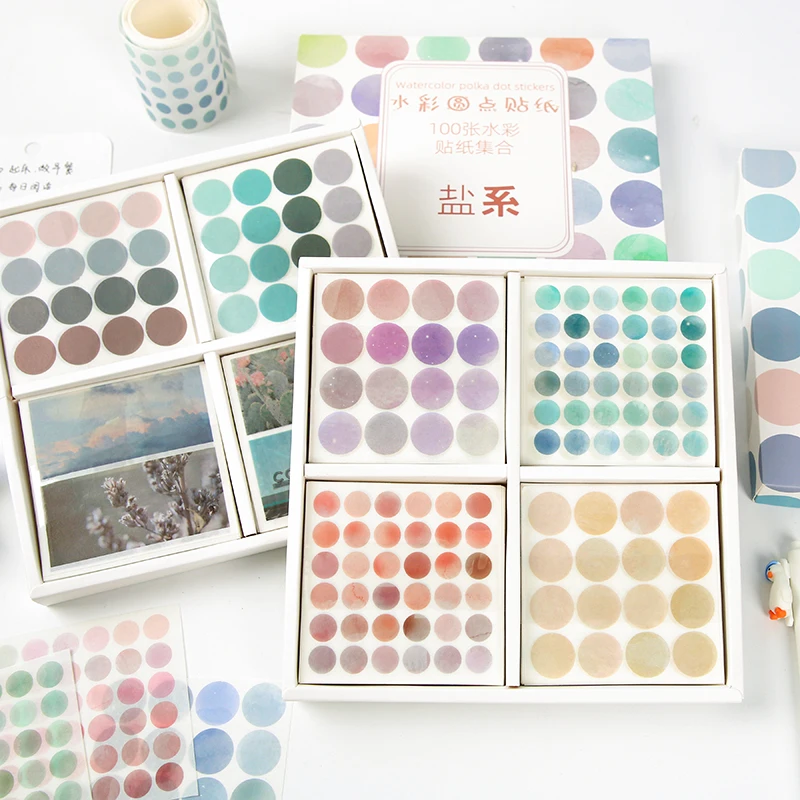 Watercolor Stickers 25 pcs Watercolor Polka Dot Stickers DIY junk Journaling Accessories Scrapbooking Color Label Washi Sticker Stationery Gift