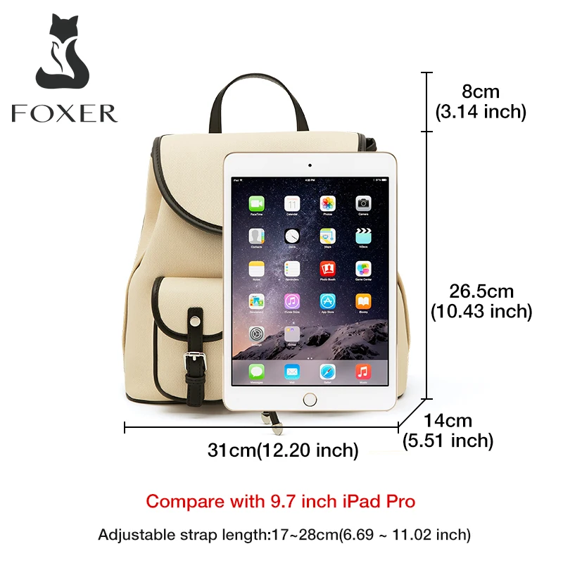 FOXER Fashion Lady Soft PU Leather Drawstring Backpack Women's Large Capacity Commuter Handbag Student's Preppy Travel Schoolbag