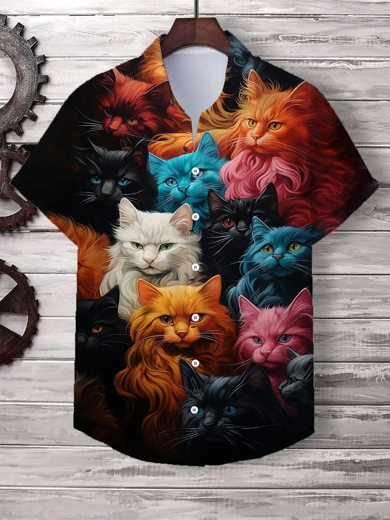 Discover Cute Cartoon Cat 3D Print Award, Hawaiian Men's Shirt, Casual Women's Short Sleeve Shirt