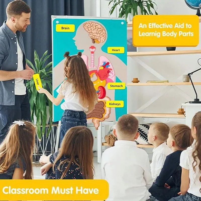 1pc 30.7*20.47inch Felt Human Body Structure Cognitive Map DIY Puzzle Educational Toy for Children Busy Board Organs Puzzle