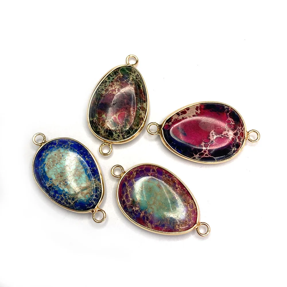 

2pcs Natural Stone Exquisite Drop Shape Emperor Stone Pendant Connector Ladies DIY Necklace Earrings Jewelry Accessories 19x34mm