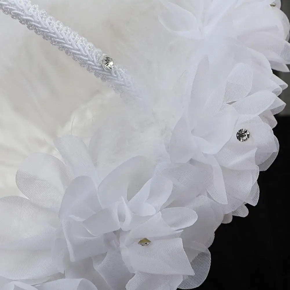 Flower Girl Baskets The Fabric Lace Rhinestones Decoration Handle Flower Girl Basket White Flower Basket Wedding Flower Basket 4