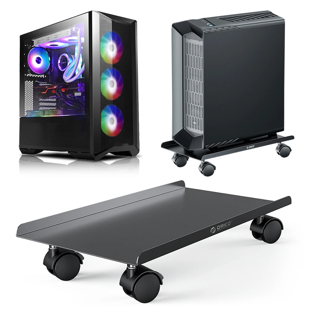 Steel Computer Tower Stand with Locking Rolling Caster Computer Trolley Stand PC Cart for Most Tower Gaming PC ATX Case