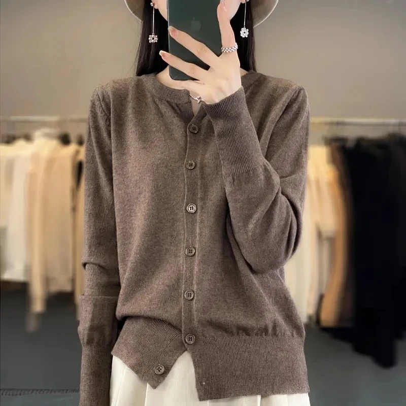 2024 New Autumn Winter Women Cardigans Sweater O-neck Spring Autumn Knitted Cashmere Cardigans Solid Single Breasted 6