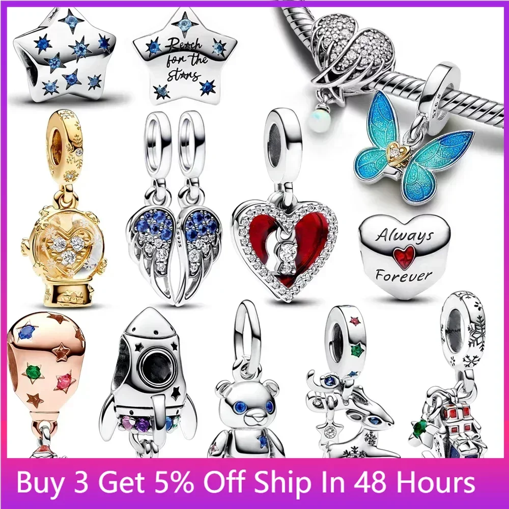 Браслет Pandora в виде крыльев Ангела Луны DIY Рождественский подарок золотой синий снежный шар 925 пробы Серебряный Шарм подходят для оригинального стиля шармов