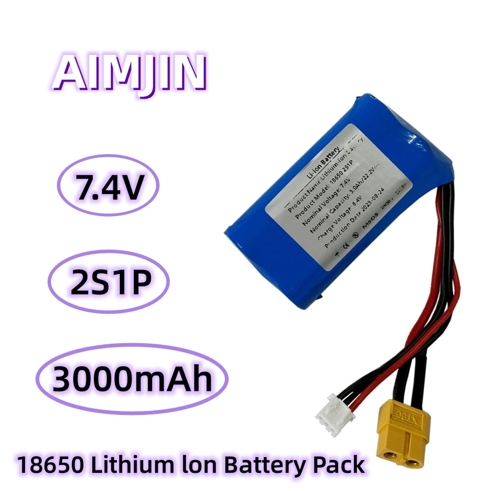 

2S1P 18650 7.4V 3000mAh Lithium Ion Battery Pack XT60 Plug，Great for model airplane，Projectors, Speakers, Wireless Monitoring
