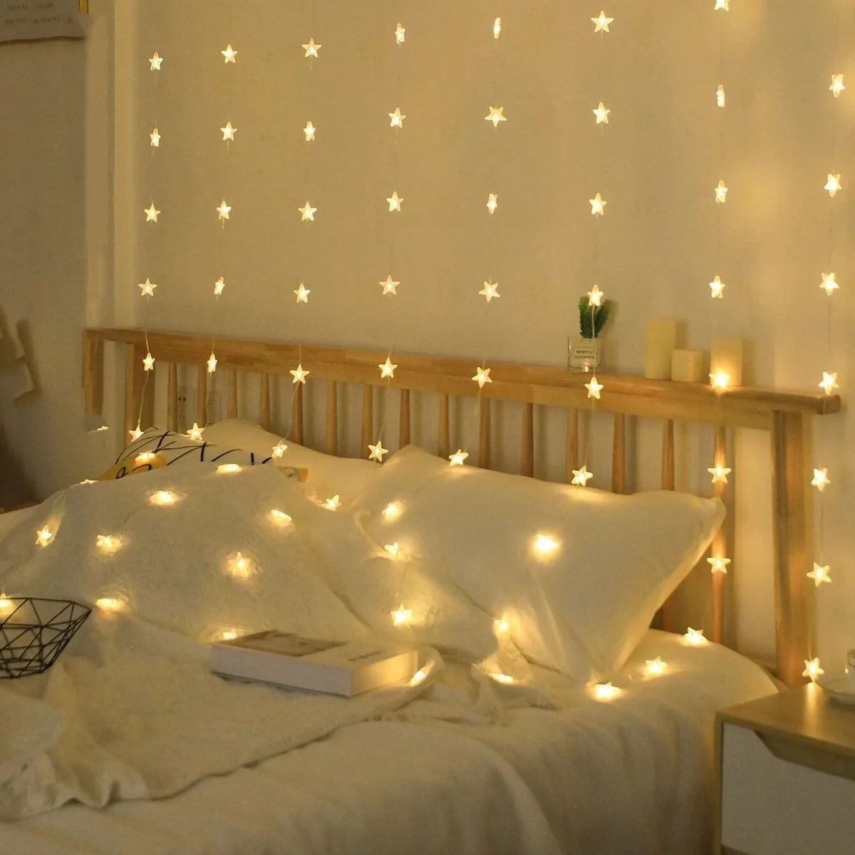 1pc 72LED Star Curtain Lights Charming Fairy Tale Star Shape Hanging Lamp Perfect For Bedroom Wall Courtyard Wedding Party Decor