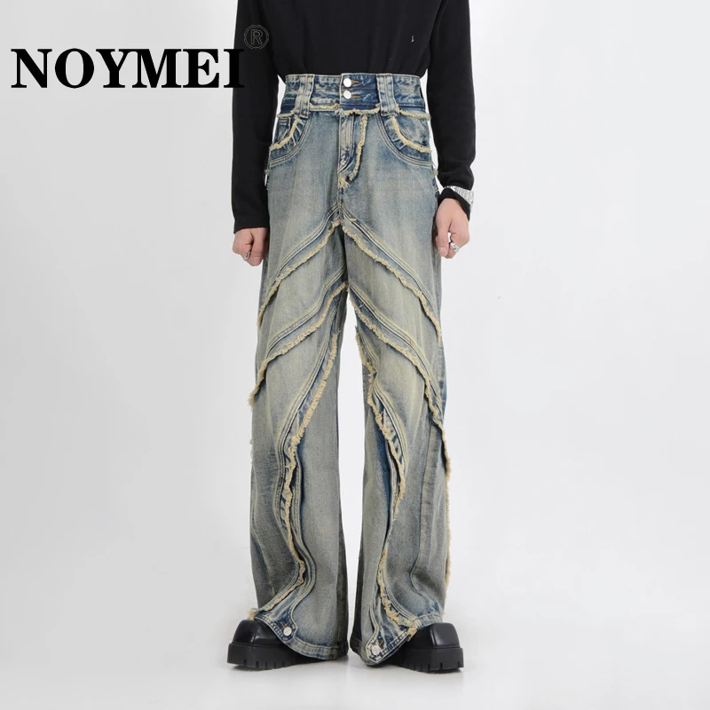 

NOYMEI Deconstructing Y2K Men's Niche Design Washed Micro Flared Jeans Spring Deckle Edge Patchwork Straight Pants 2024 WA3903