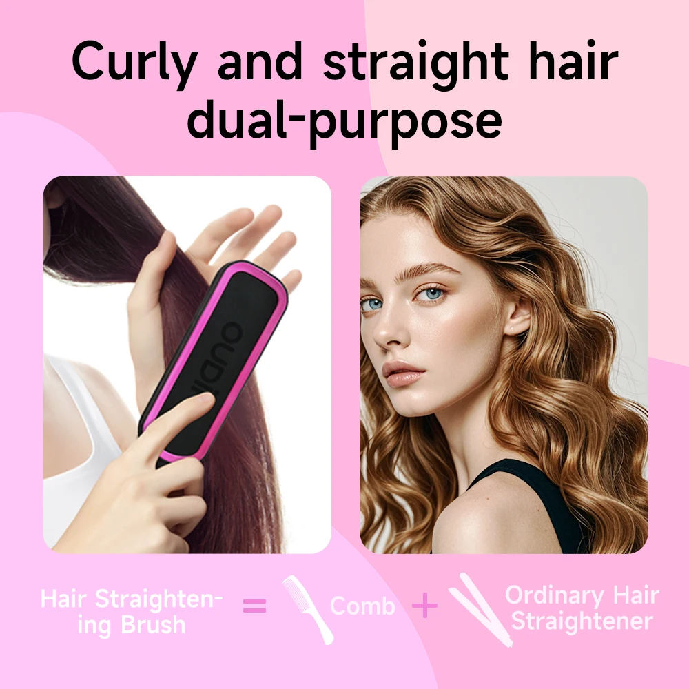 OUDIM Hair Straightener Brush with Six Temperature Settings, Ionic Hair Straightening Brush Flat Iron For Women, Anti-Scald Stra 2