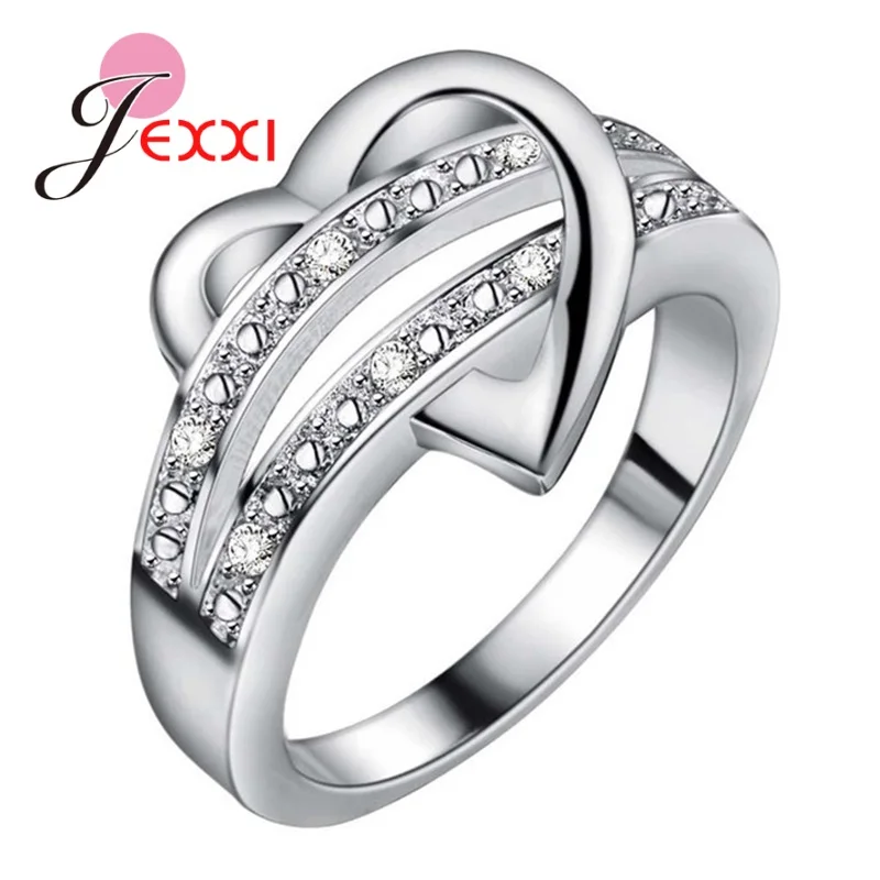 Engagement Ring Heart Shape Double Rows Design 925 Sterling Silver Rings for Women Gift silver heart ring silver rings silver ring