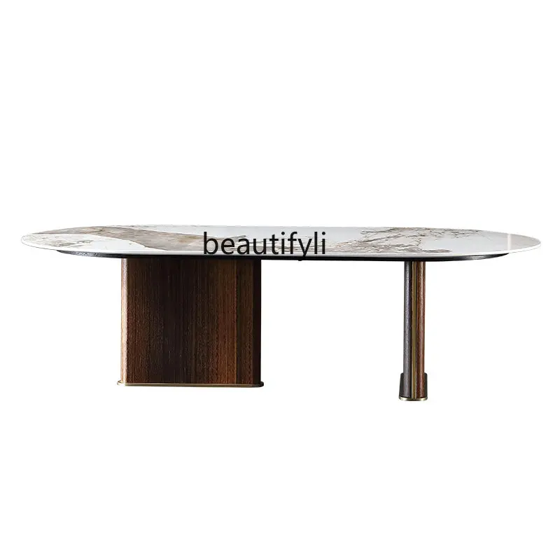 

Qianyu Coffee Table Simple Style Small Apartment round Modern Light Luxury Stone Plate Tea Table Combination