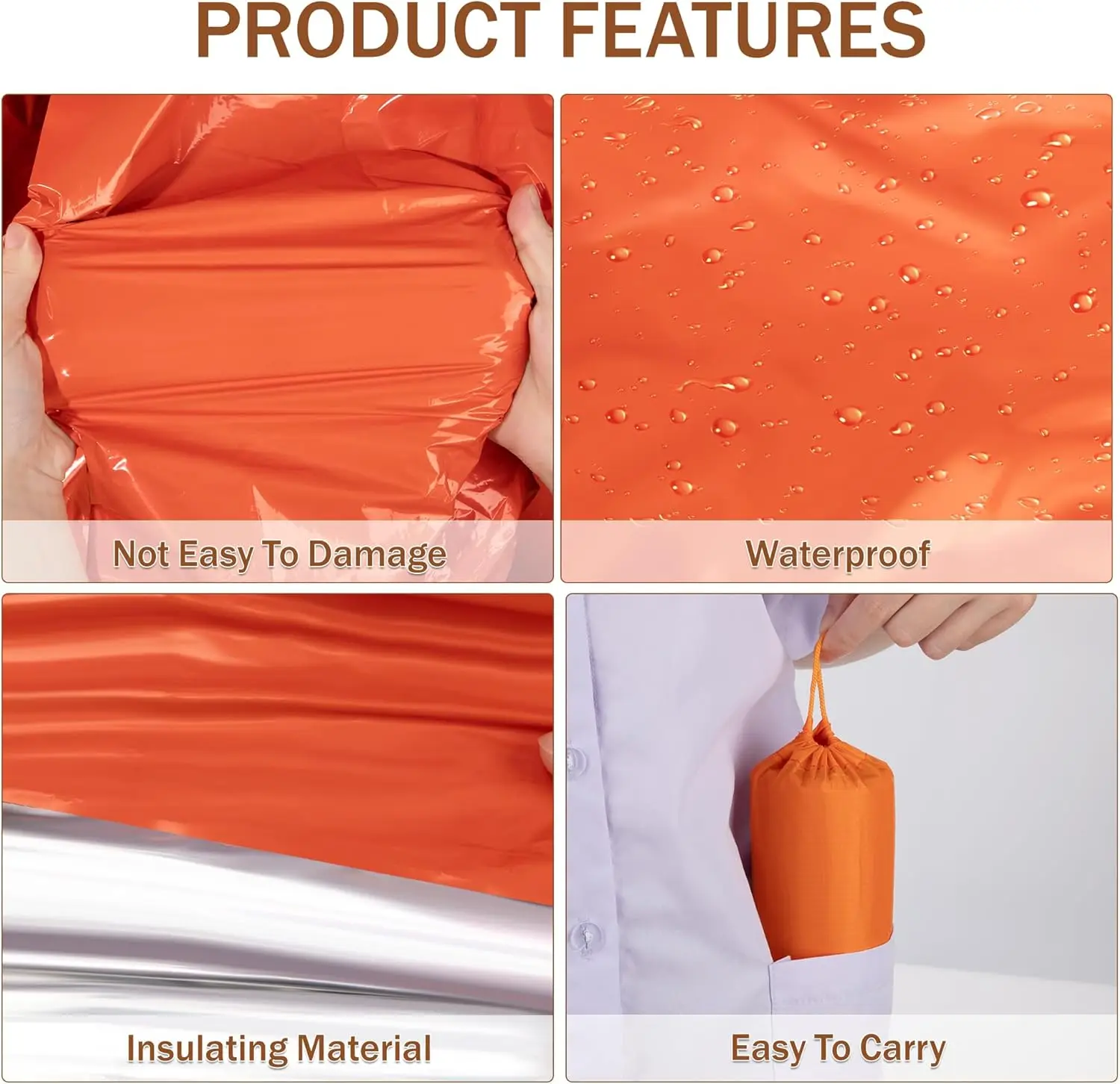 Lightweight Waterproof Emergency Survival Sleeping Bag Hiking Cycling  Outdoor Camping Gear Thermal Sack First Aid Rescue Mylar 3