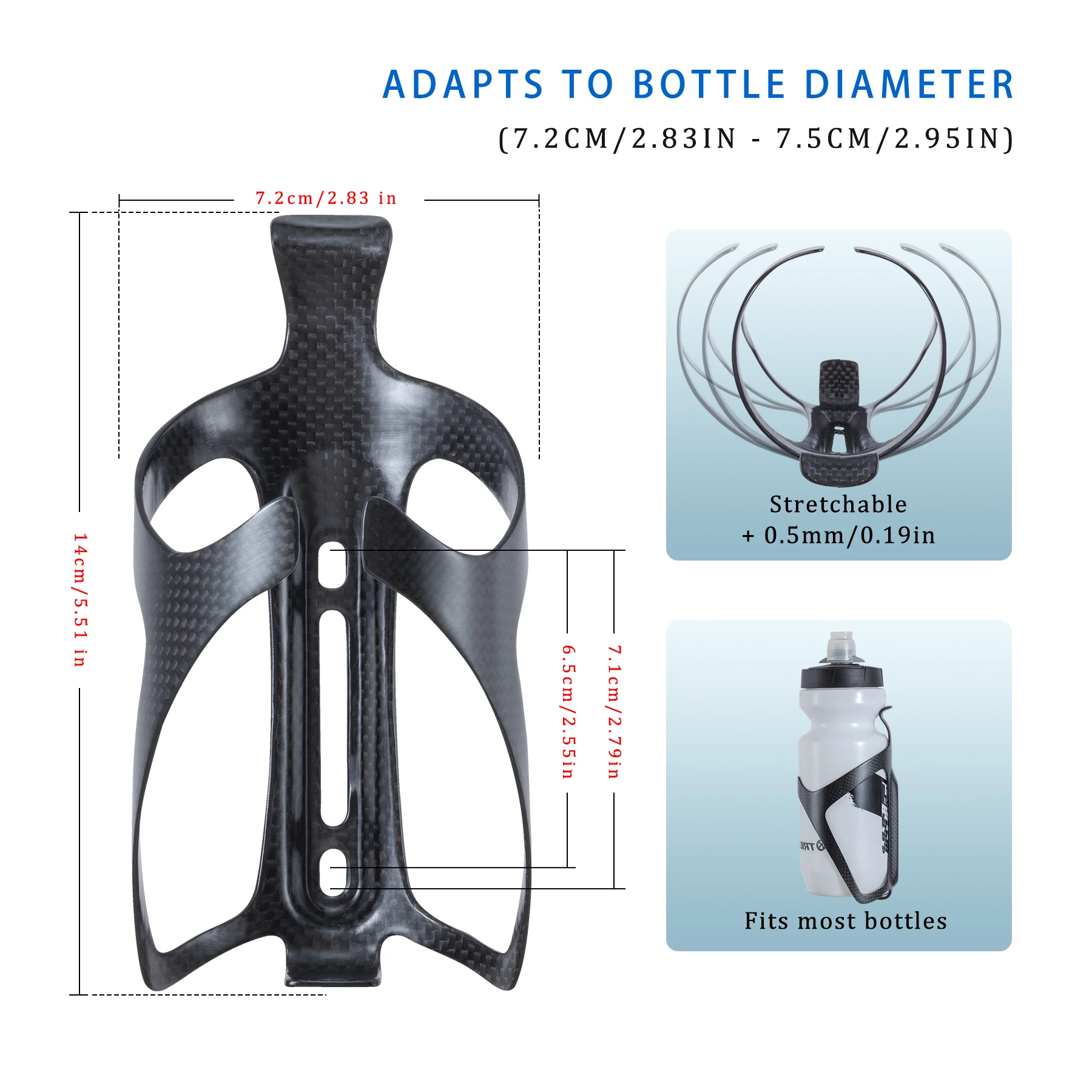 Platt Portaborraccia In Fibra Di Carbonio, Leggera, Per Bici Da Strada E Mountain Bike, Gloss 1PCS - Foto 11