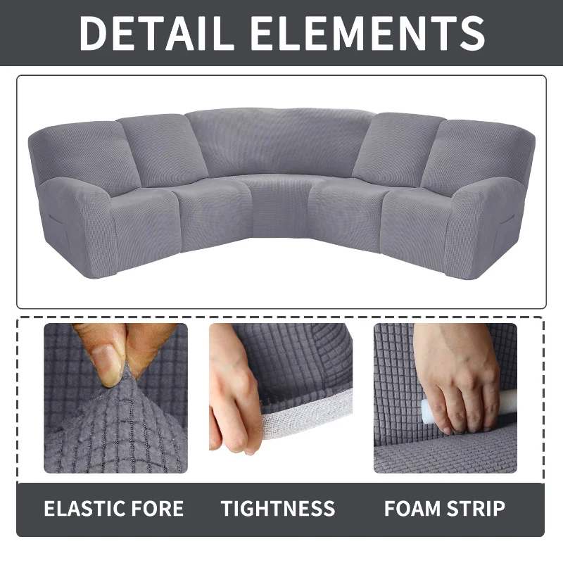 

5 Seater Polar Fleece Recliner Sofa Covers Stretch L Shape Sectional Sofa Slipcovers for Living Room Non Slip Armchair Covers
