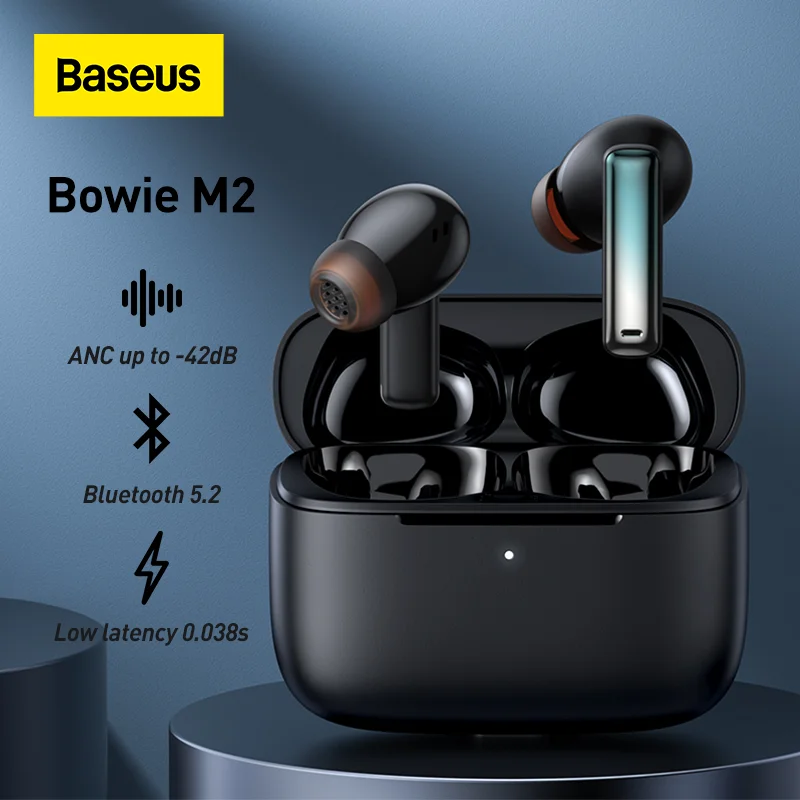 Baseus Bowie M2 ANC TWS Bluetooth 5.2 Earphones Active Noise Cancelling Headphones low latency 4-mic ENC noise reduction |