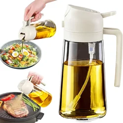 Dual - Function Glass Olive Oil Dispenser (15.8oz) - Elegant Oil Sprayer and Pourer (White)