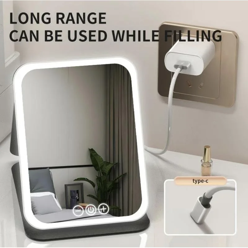 Portable LED Makeup Mirror,Foldable Makeup Mirror with Light, Desktop Fill Light Mirror For Student Dormitory & Office