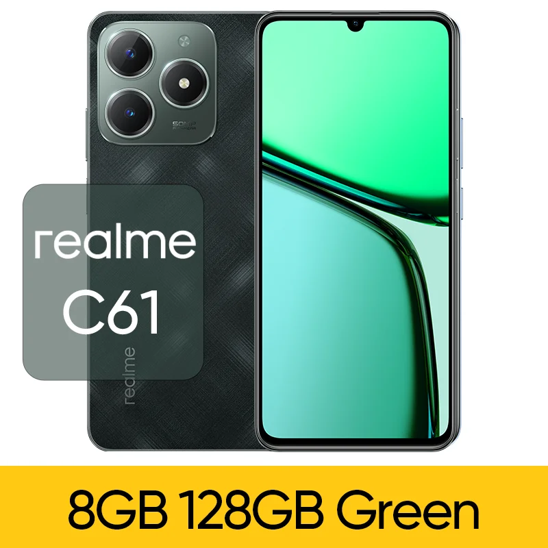 thumbnail image 1 of Realme C61 Smartphone Octa-Core Diseño delgado de 17,74 mm Carga SUPERVOOC de 45 W Cámara AI de 50 MP Pantalla HD de 6,74 pulgadas y 90 Hz IP54, 1 of 5