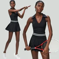 Women Two Pieces Yoga Set Solid Color Gym Top Tennis Skirt Sports Suit Breathable Quick Dry Short Sportswear Workout Clothes - Image 6
