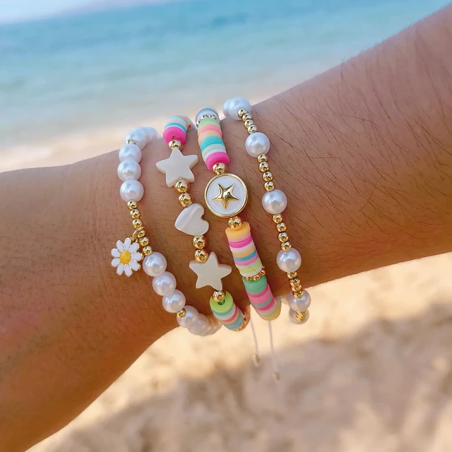 Pearl Charm Bracelet Handmade Shell Star Heart Daisy Flowers Beaded  Bracelets for Women Teen Girl Pulsera Summer Beach Jewelry