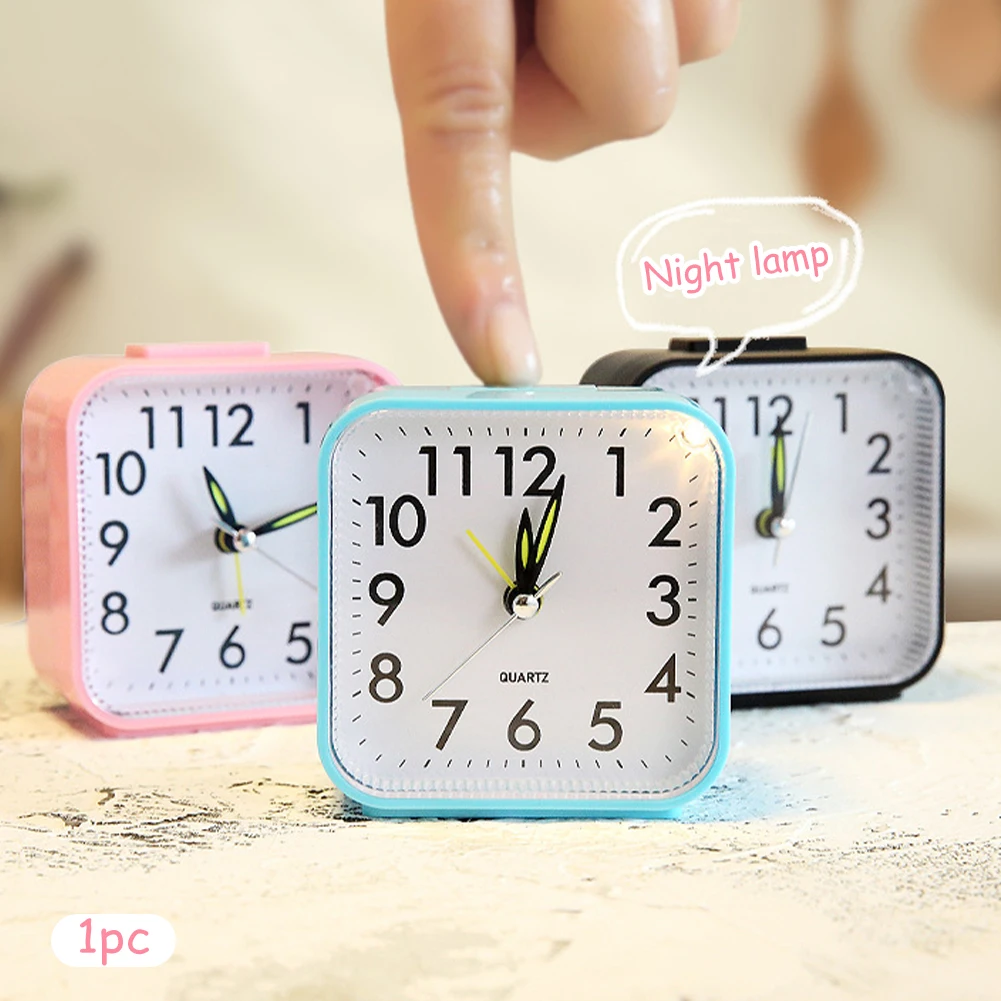 Alarm Clock Square Analog Display Home Decor Bedroom Night Light Alarm Clock Daily Non Ticking Battery Operated Small Night Lamp